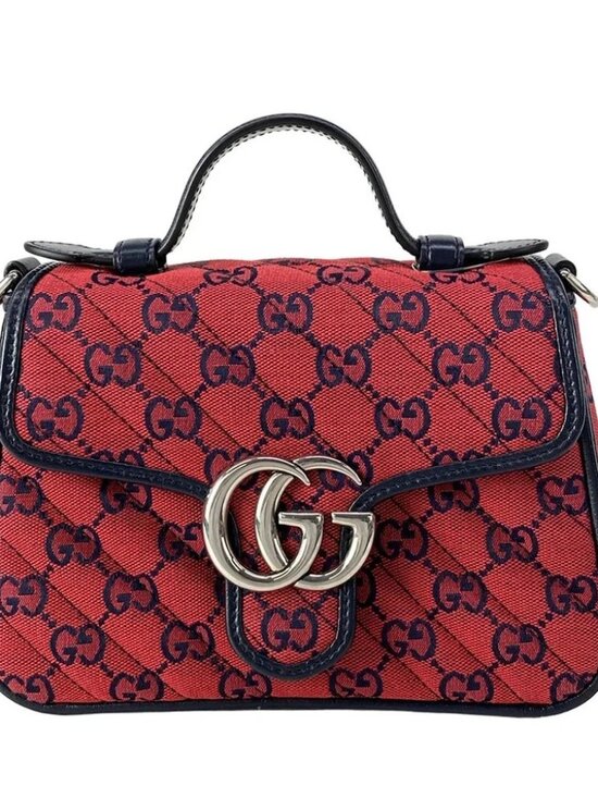 GUCCI GG Marmont mini top handle bag Red Navy Jacquard Leather Handbag main image 7